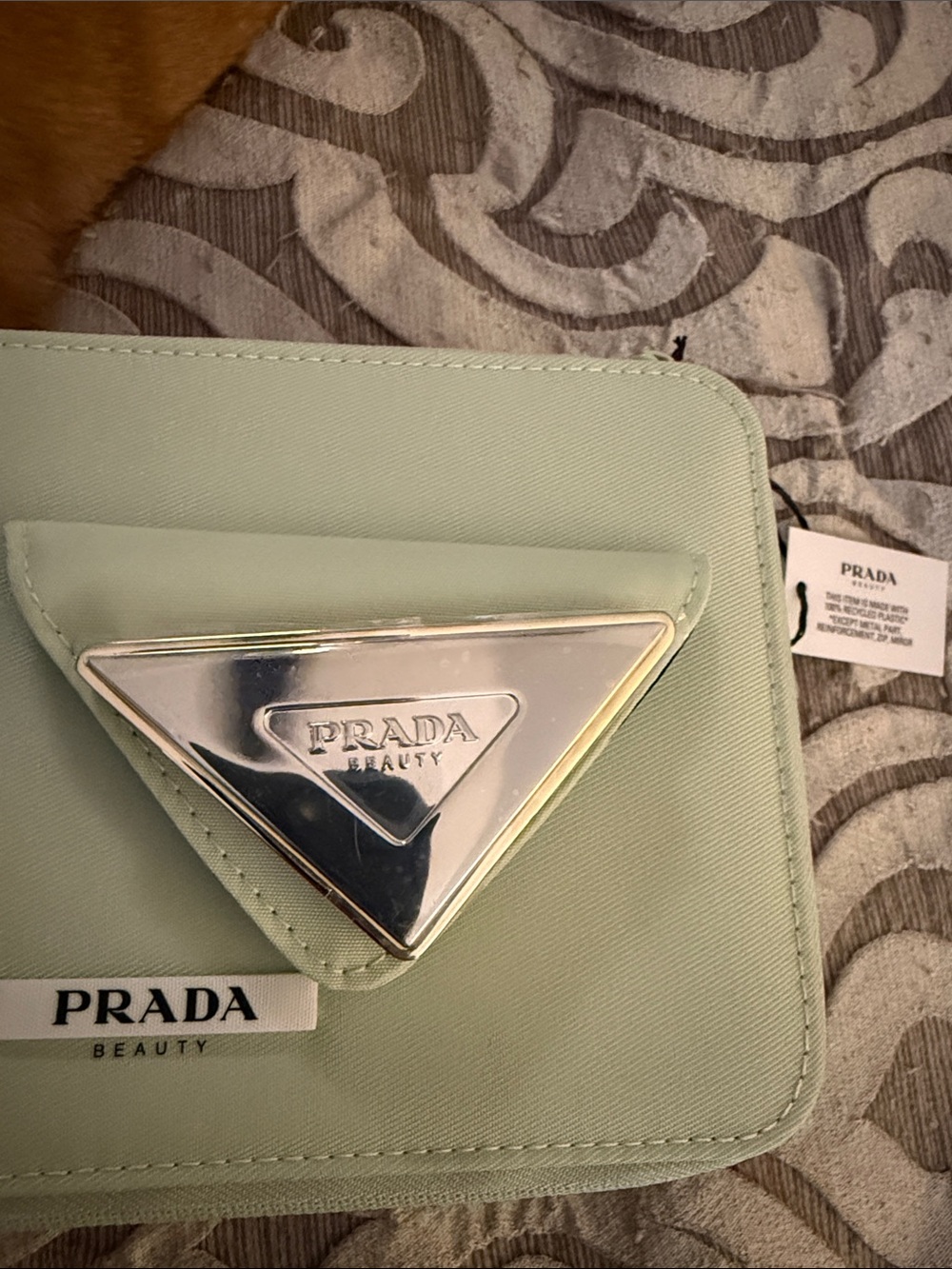 Prada Cosmetic Case in Black with Light Green Trim with 3 ๐ $ mirror - Picture 4 of 10